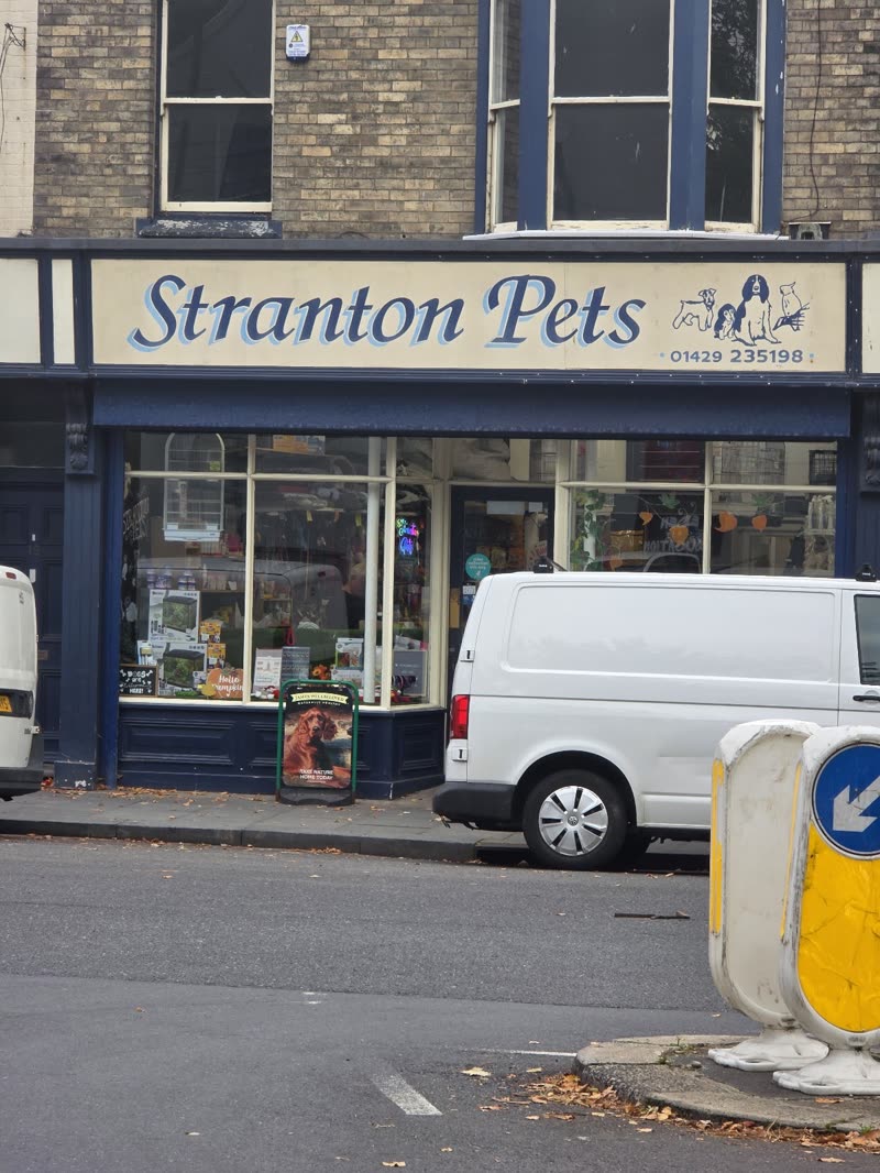 The navy blue shopfront of Stranton Pets on Stockton Road, Hartlepool